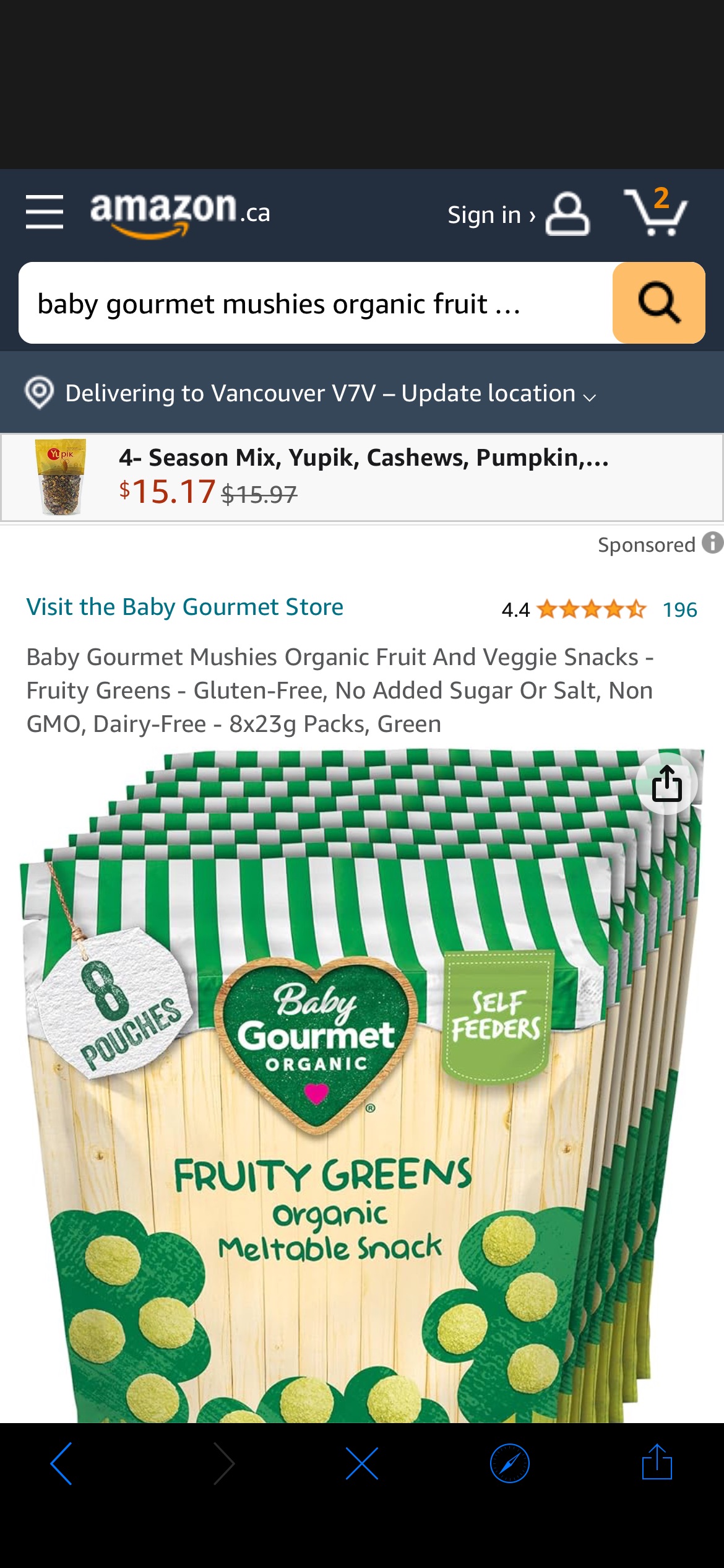 Baby Gourmet Mushies Organic Fruit And Veggie Snacks - Fruity Greens - Gluten-Free, No Added Sugar Or Salt, Non GMO, Dairy-Free - 8x23g Packs, Green : Amazon.ca: Grocery & Gourmet Food