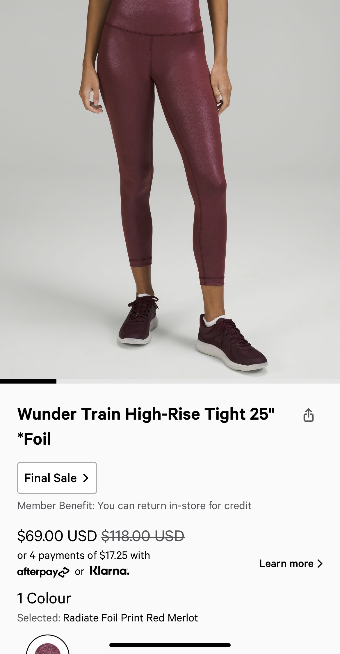 史低：Wunder Train High-Rise Tight 25“ *Foil | 女式裤子 | lululemon
