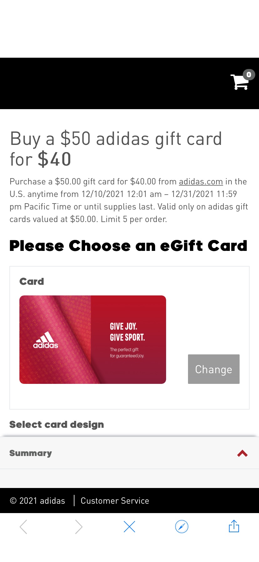 adidas$50电子礼卡现在$40