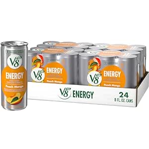 Amazon.com : V8 +ENERGY Peach Mango Energy Drink Made with Real Vegetable and Fruit Juices, 8 FL OZ Can (4 Packs of 6 Cans) : Grocery &amp; Gourmet Food