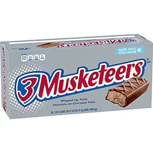 Amazon.com : 3 MUSKETEERS Candy Milk Chocolate Bars, Full Size, 1.92 oz Bar (Pack of 36) Box : Chocolate Bars : Grocery &amp; Gourmet Food