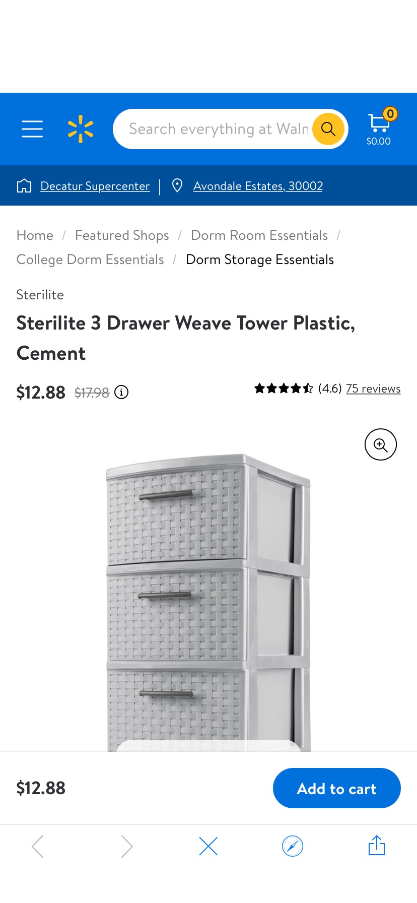 3层抽屉储存柜。Sterilite 3 Drawer Weave Tower Plastic