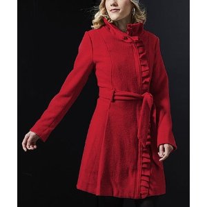 $69.99 Steve Madden Red Drama Knit Hooded Trench Coat -大衣