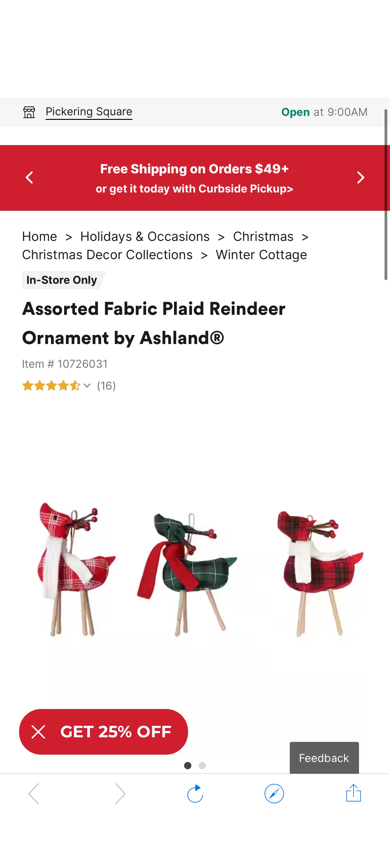 Assorted Fabric Plaid Reindeer Ornament by Ashland® | Michaels