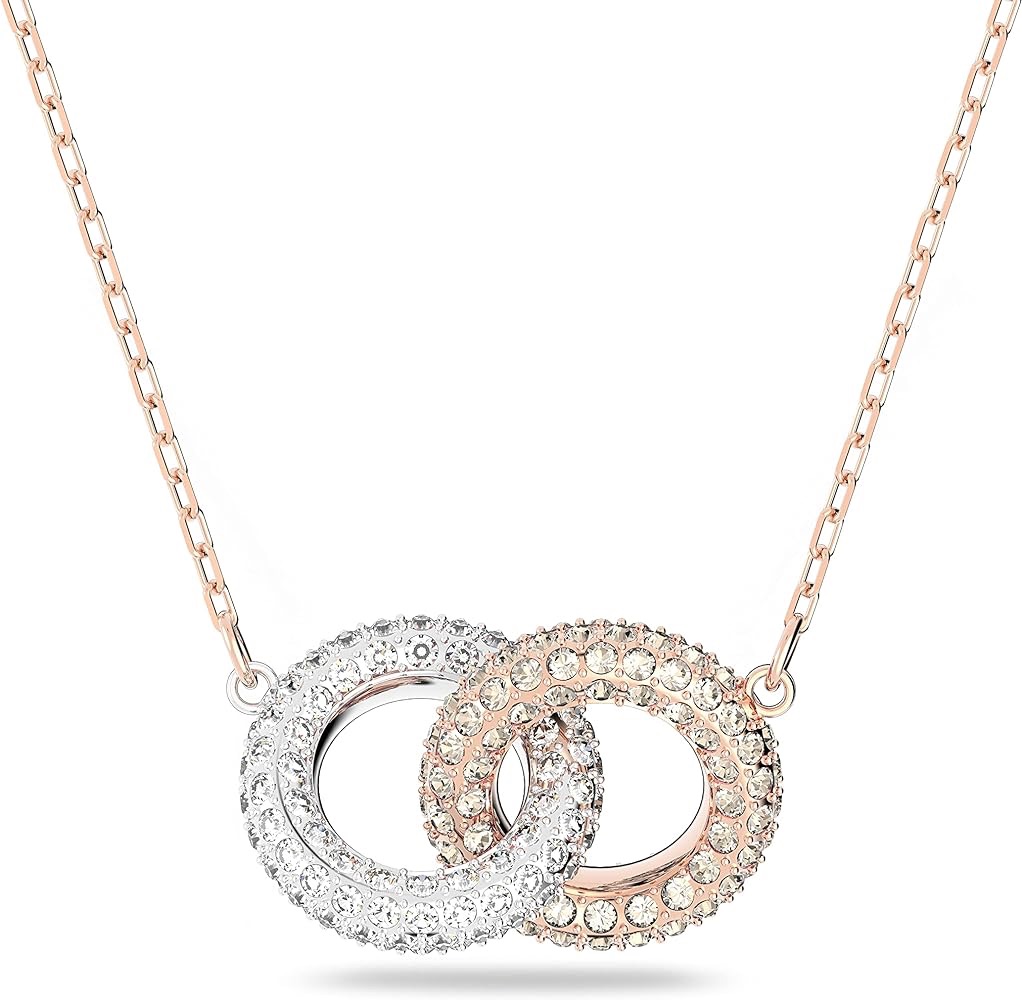 Amazon.com: Swarovski Stone Women's Interlocking Circle Pendant Necklace with White Crystals on a Rose-Gold Tone Plated Chain : Clothing, Shoes & Jewelry