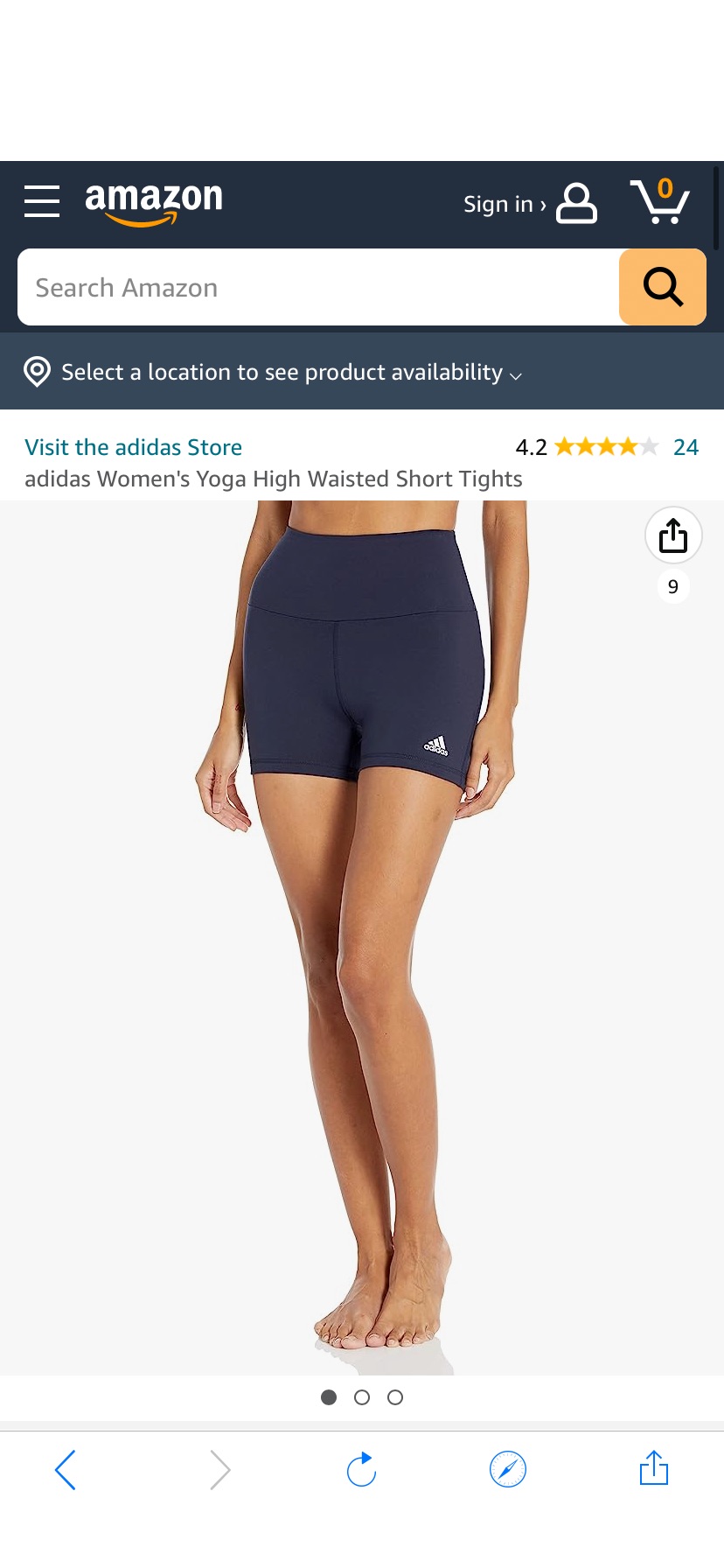 adidas 女士瑜伽短裤Women's Yoga High Waisted Short Tights, Legend Ink, X-Large at Amazon Women’s Clothing store