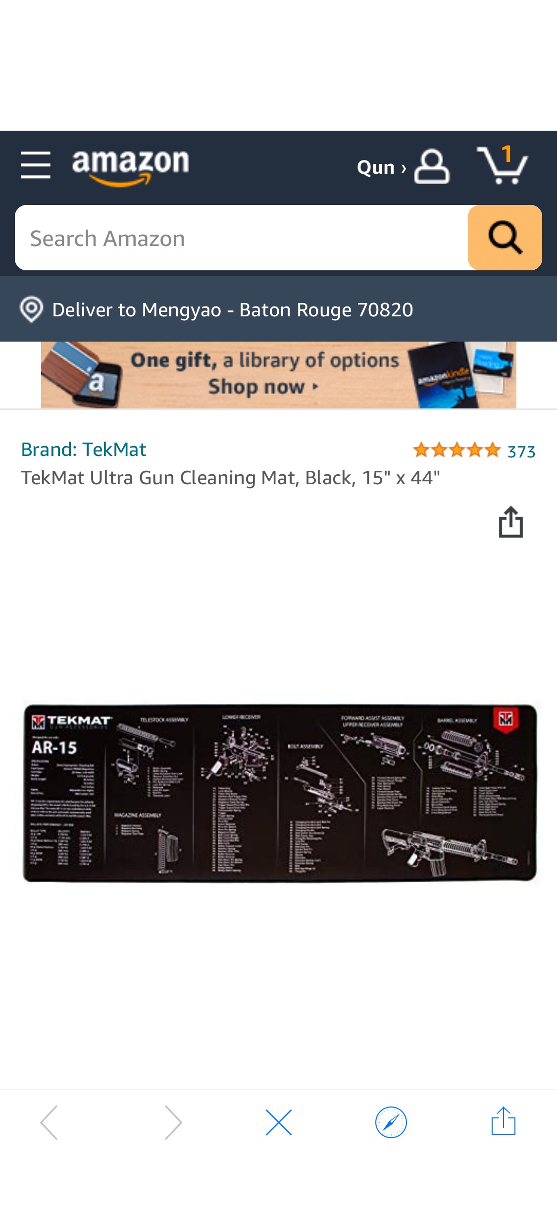 Amazon.com : TekMat Ultra Gun Cleaning Mat, Black, 15" x 44" 促销: Sports & Outdoors