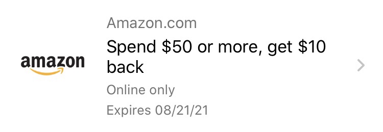 运通卡部分用户Amazon.com消费满$50 返$10