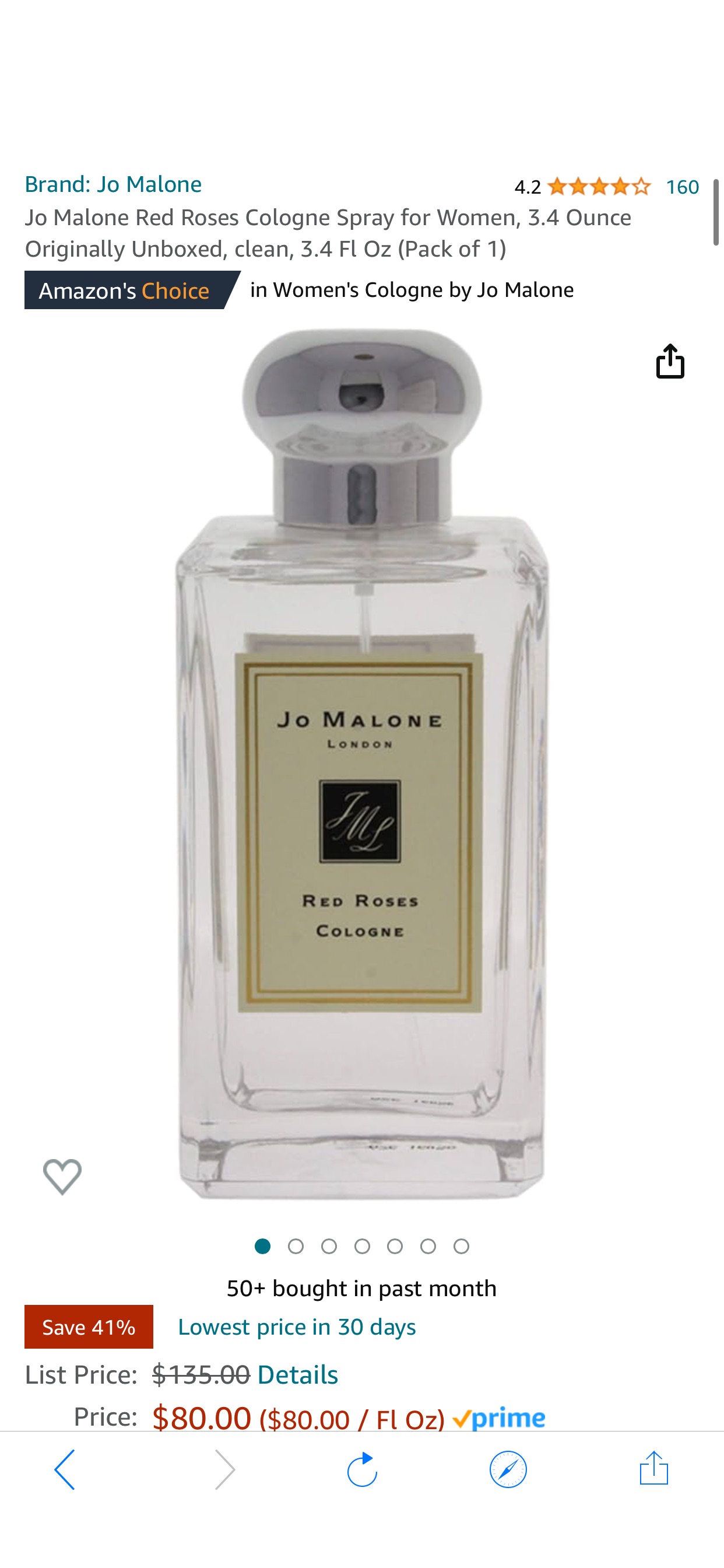Amazon.com : Jo Malone Red Roses Cologne Spray for Women, 3.4 Ounce Originally Unboxed, clean, 3.4 Fl Oz (Pack of 1) : Beauty & Personal Care 祖马龙红玫瑰香水