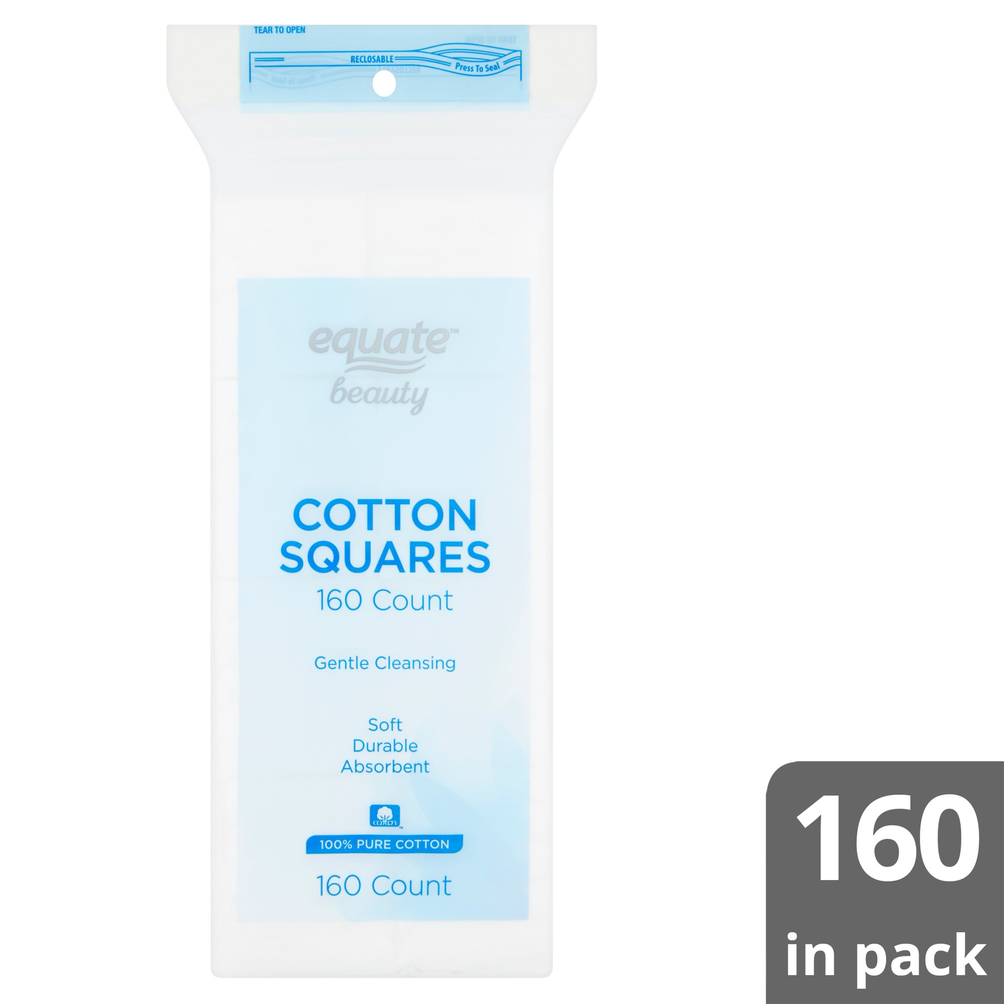 Equate Beauty Cotton Squares化妆棉, 160 count
