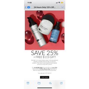 只限24小时,活动将于12月22号9am EST结束 Skinstore现有PCA产品7.5折
