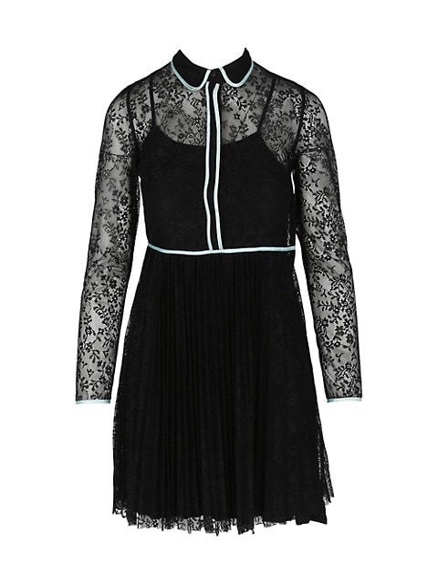 Maje Floral Lace Long-Sleeve Dress on SALE | Saks OFF 5TH黑色蕾丝小黑裙
