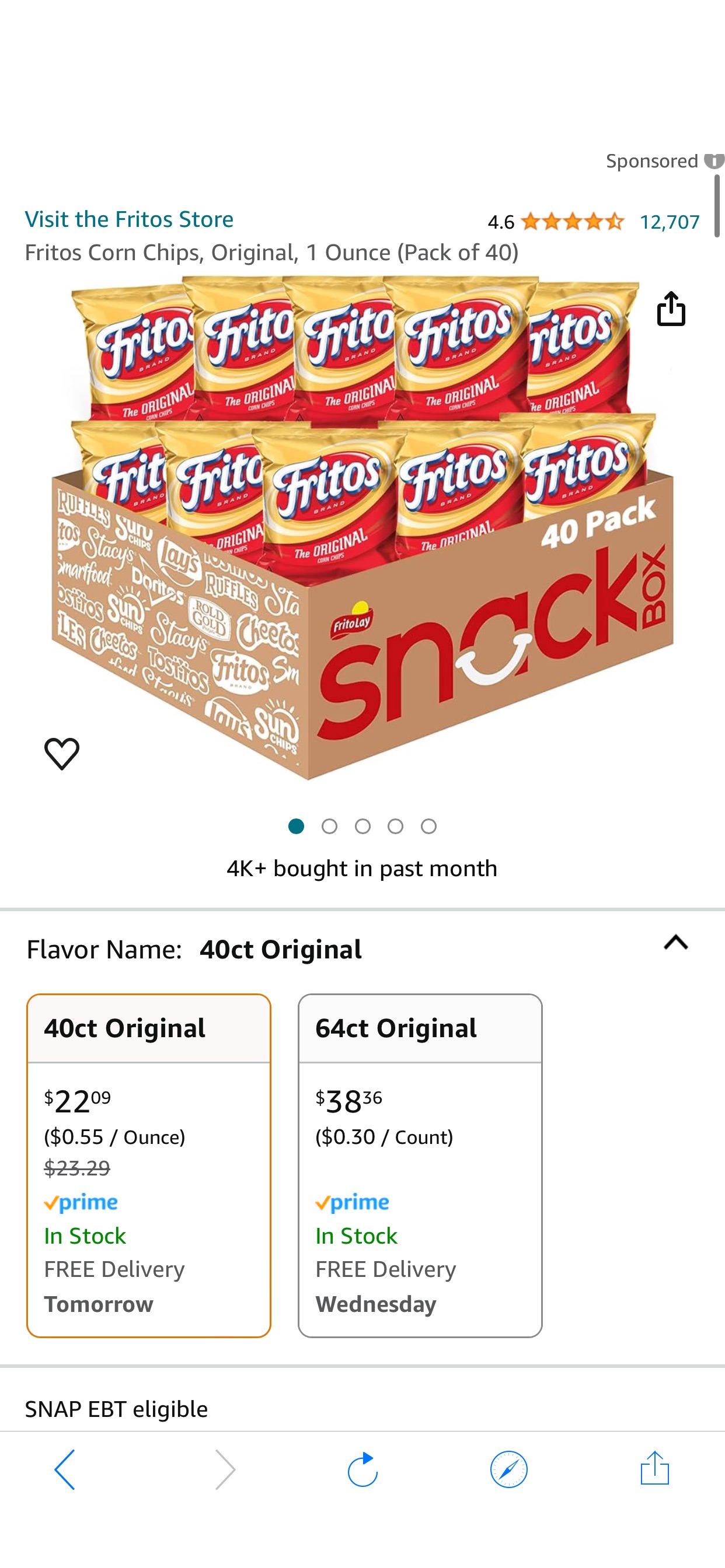 Amazon.com: Fritos Corn Chips, Original, 1 Ounce (Pack of 40) 玉米薯片