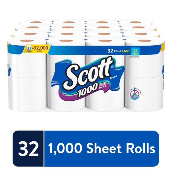 1000 Sheets Per Roll Toilet Paper, 32 Rolls