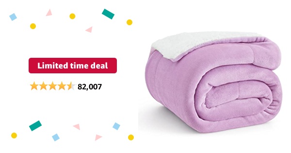 Limited-time deal: Bedsure Sherpa Fleece Throw Blanket for Couch - Thick and Warm Blanket for Winter, Soft Fuzzy Plush Throw Blanket for All Seasons, Lilac, 50x60 Inches