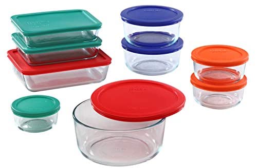 Amazon.com: Pyrex Meal Prep Simply Store Glass Rectangular and Round Food Container Set, 18-Piece, Multicolored: Kitchen & Dining保鲜盒