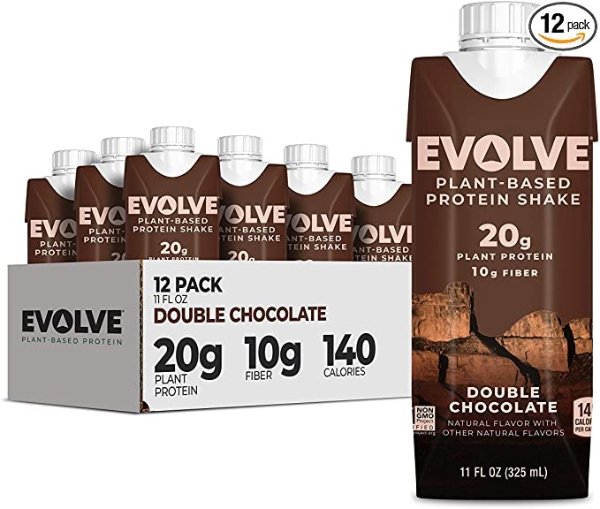 Evolve Plant Protein Milkshake Double Chocolate Flavor 11oz 12 Bottles