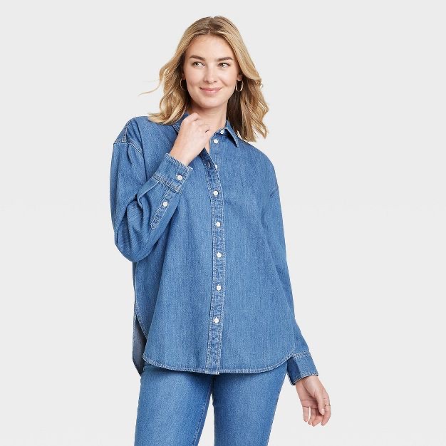 Women's Long Sleeve Oversized Button-down Shirt - Universal Thread™ Blue : Target