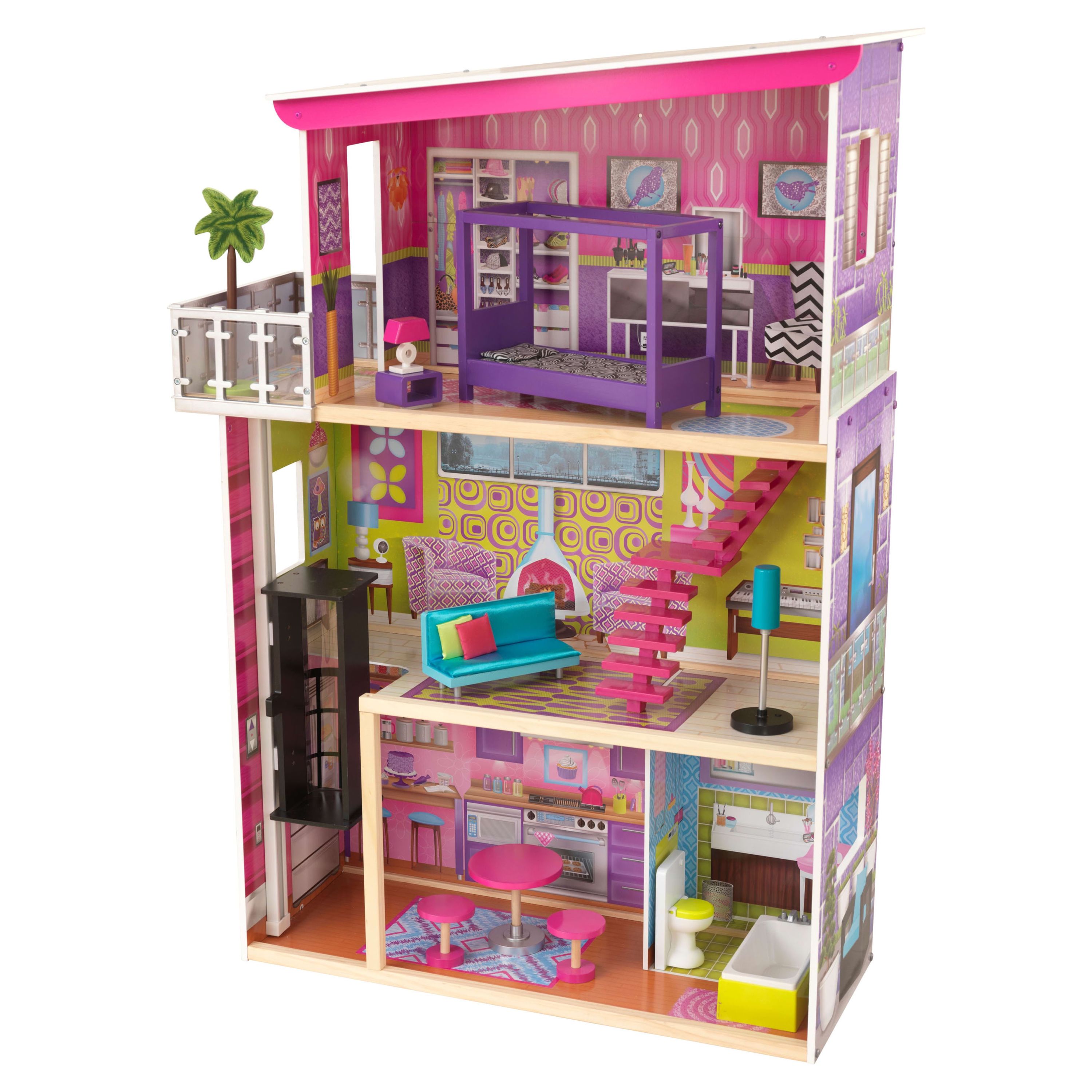 KidKraft Super Model Wooden Dollhouse with Elevator and 11 Accessories, Ages 3 and up - Walmart.com
