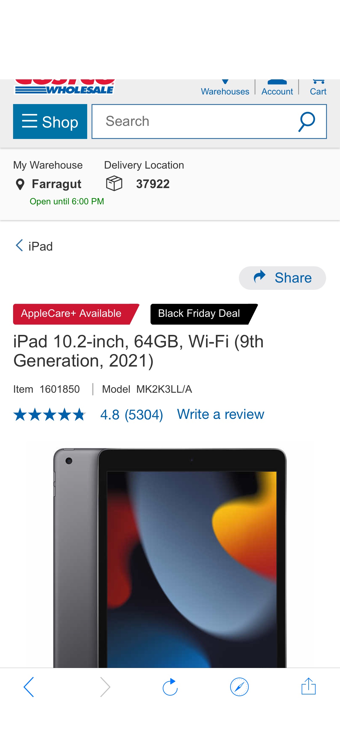 iPad 10.2-inch, 64GB, Wi-Fi (9th Generation, 2021) | Costco