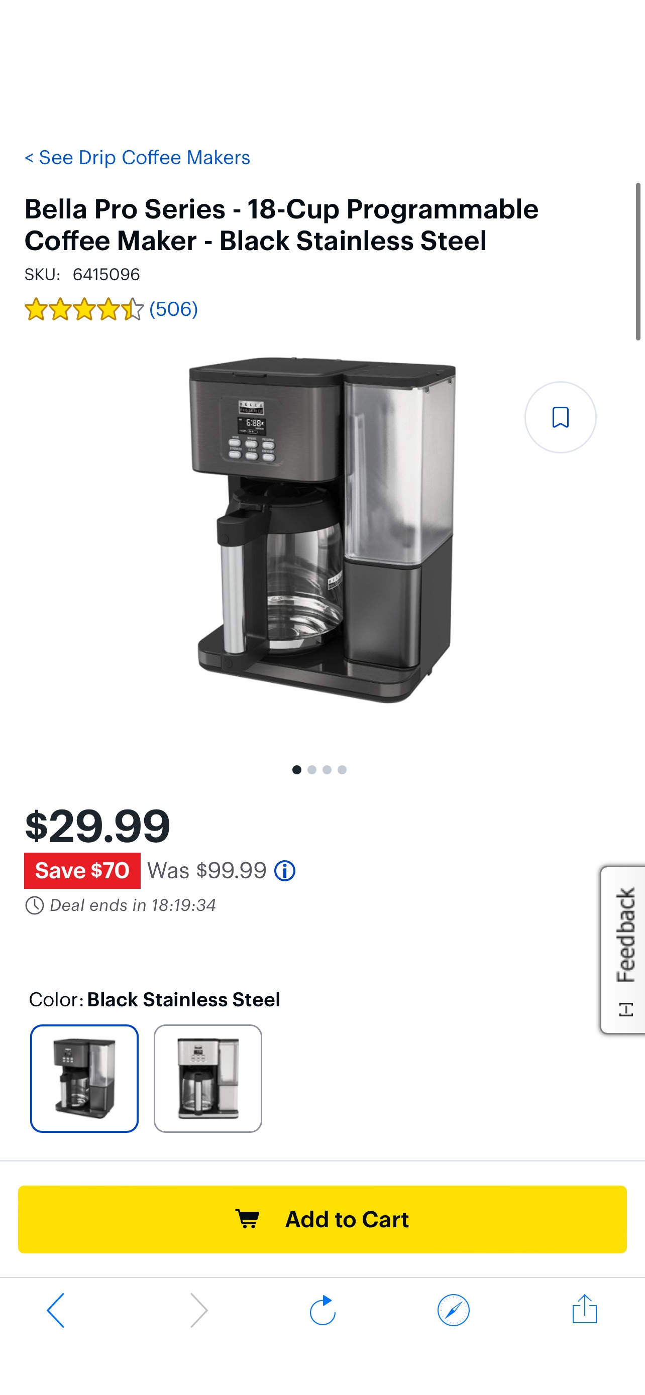 Bella Pro系列 18-Cup 可编程咖啡机