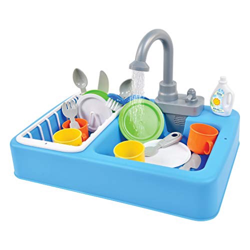 Amazon.com: Sunny Days Entertainment Kitchen Sink Play Set with Running Water – 20 Piece Pretend Play Toy for Boys and Girls | Kids Kitchen Role Play Dishwasher Toys, Multi : Toys & Games儿童玩具