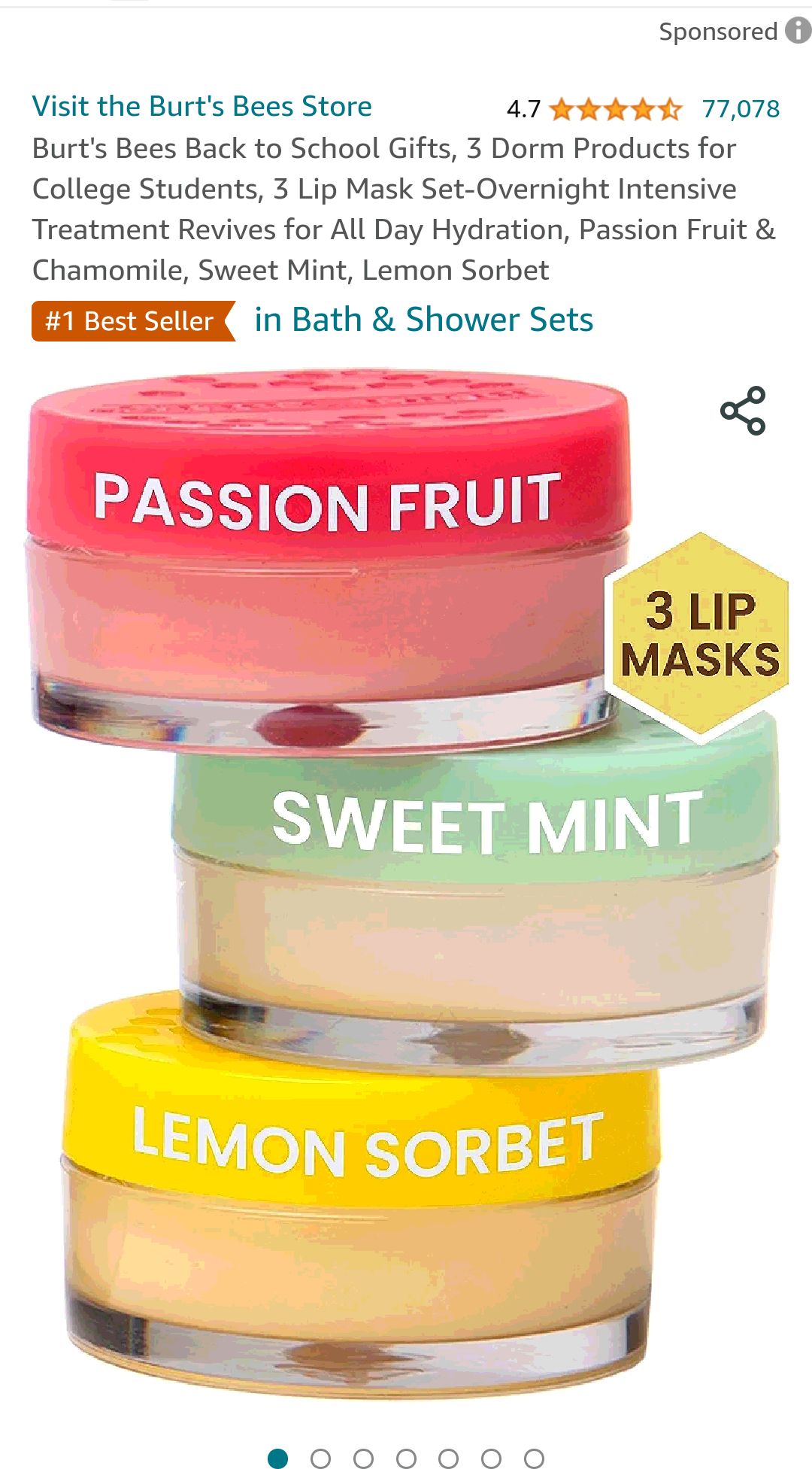 Burt's Bees Back to School Gifts, 3 Dorm Products for College Students, 3 Lip Mask Set-Overnight Intensive Treatment Revives for All Day Hydration, Passion Fruit & Chamomile, Sweet Mint, Lemon Sorbet 