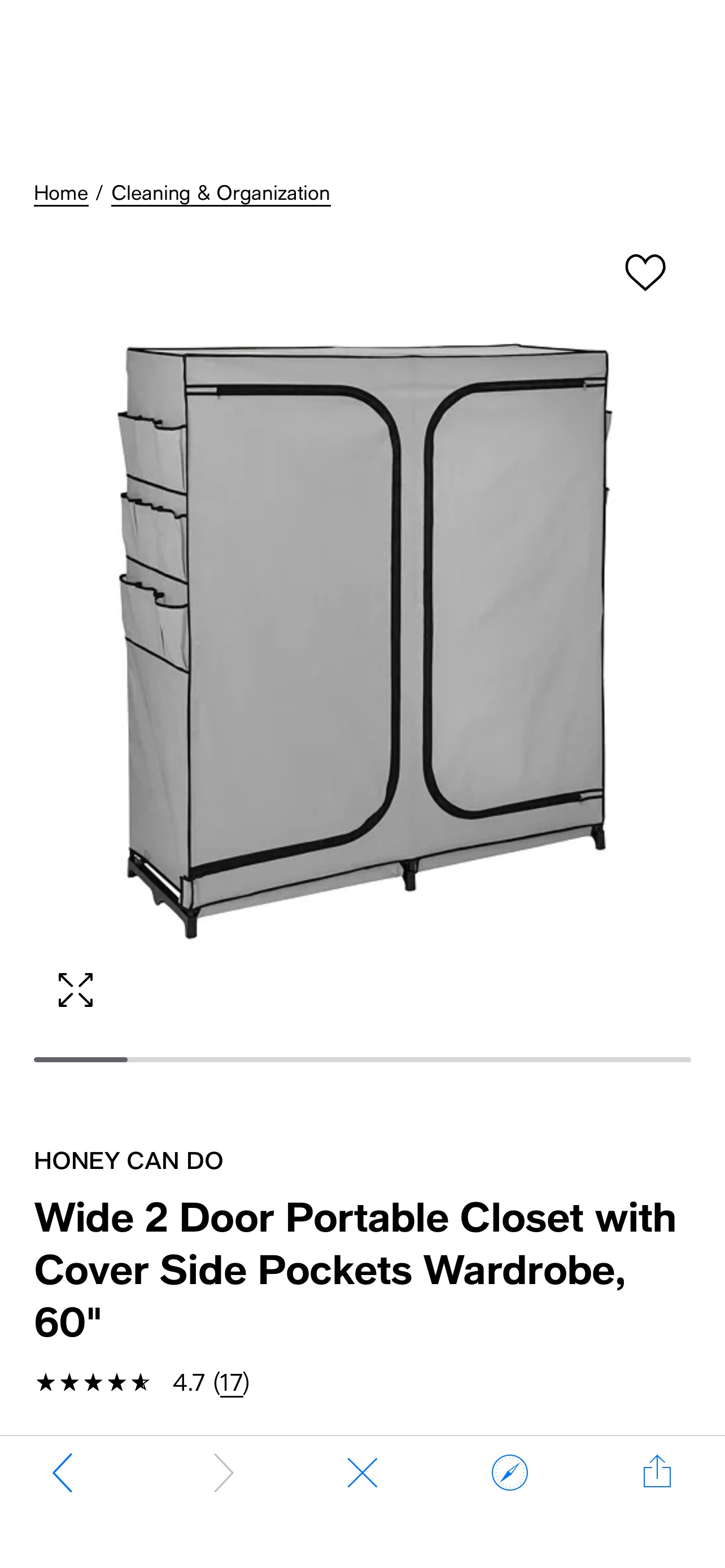 Honey Can Do Wide 2 Door Portable Closet with Cover Side Pockets Wardrobe, 60" & Reviews - Cleaning & Organization - Home - Macy's