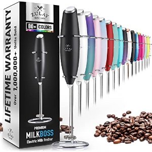 $14.97 Zulay Original Milk Frother Handheld Foam Maker for Lattes - Whisk Drink Mixer for Coffee, Mini Foamer for Cappuccino, Frappe, Matcha, Hot Chocolate by Milk Boss (Black)