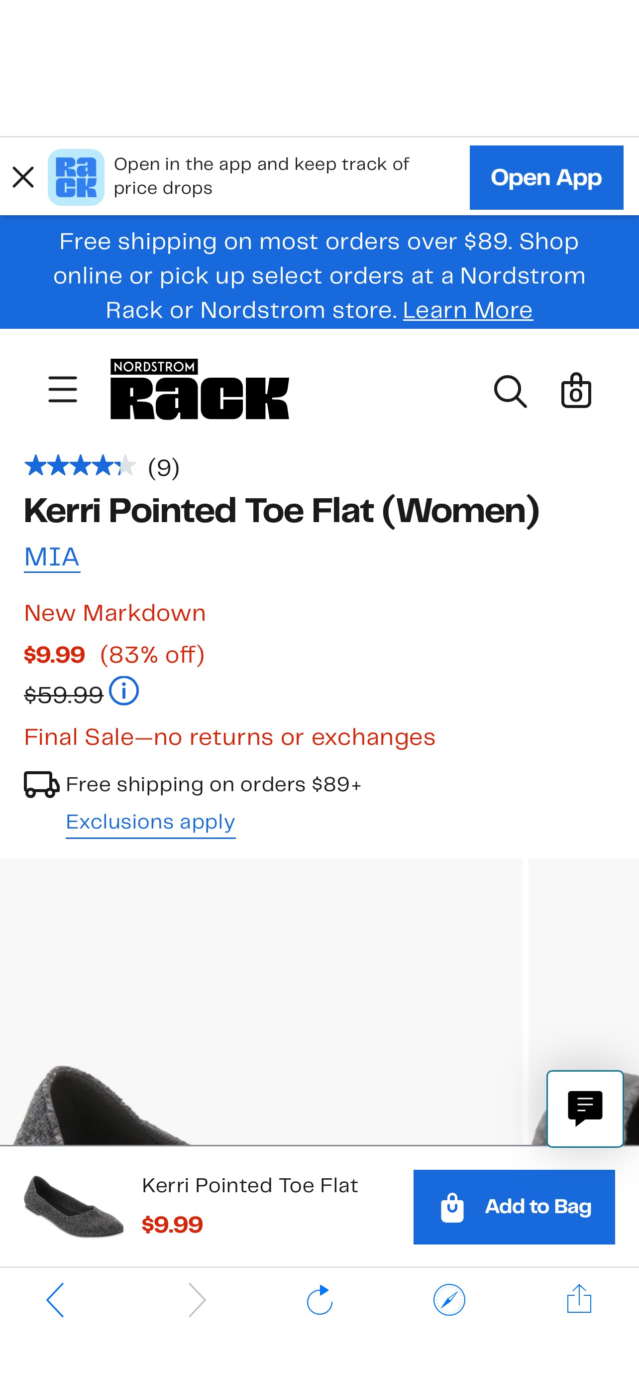 平底鞋MIA Kerri Pointed Toe Flat (Women) | Nordstromrack