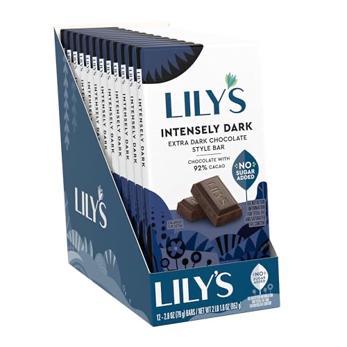 LILY'S Intensely Dark Extra Dark Chocolate Style No Sugar Added, Sweets Bars, 2.8 oz (12 Count) B0846MZ2W7