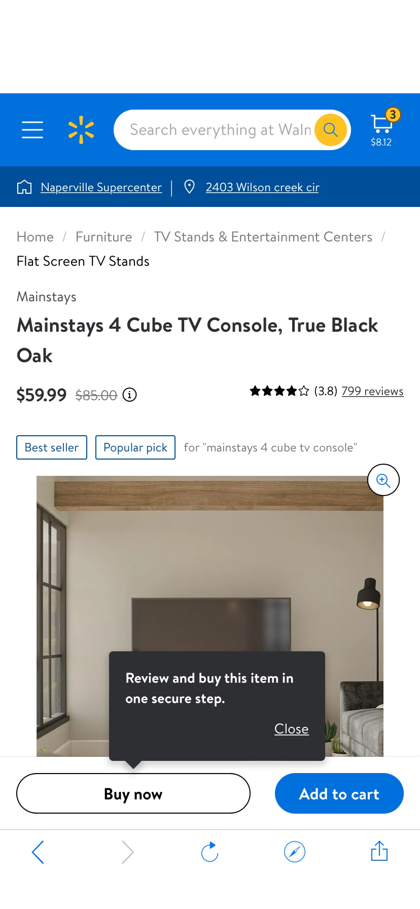 Mainstays 4 Cube 电视控制台，True Black Oak - Walmart.com