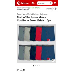 $15.99 Fruit Of The Loom Men s Coolzone Boxer Briefs 10pk 男士 平角内裤