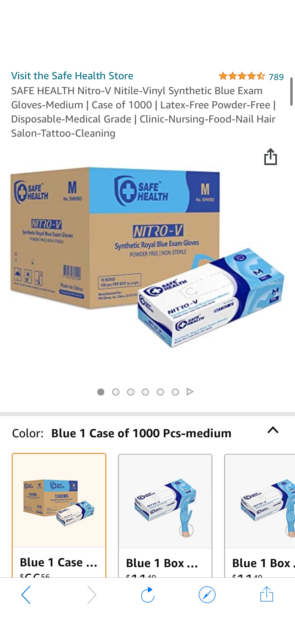 SAFE HEALTH Nitro-V Nitile-Vinyl Synthetic Blue Exam Gloves-Medium | Case of 1000 | Latex-Free Powder-Free | Disposable-Medical Grade 一次次手套