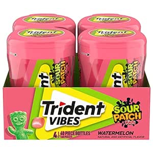 Amazon.com : Trident Vibes SOUR PATCH KIDS Watermelon Sugar Free Gum, 4 Bottles of 40 Pieces (160 Total Pieces) : Grocery &amp; Gourmet Food
