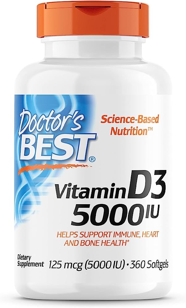 Amazon.com: Doctor's Best Vitamin D3 5,000 IU for Healthy Bones, Teeth, Heart and Immune Support, Non-GMO, Gluten-Free, Soy Free, 360 Count (Pack of 1) : Health & Household