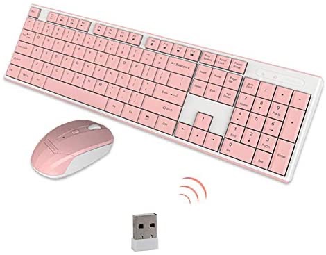Amazon.com: 无线键盘鼠标组合，2.4G USB无绳可爱轻巧静音巧克力键盘和光学800-1200-1600 DPI可调鼠标套装办公游戏家用笔记本笔记本电脑（粉红色）