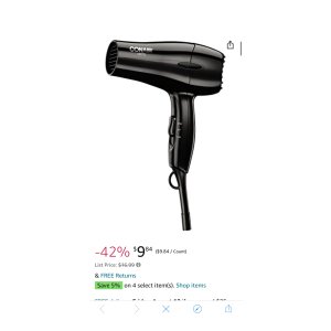 $9.84 Amazon.com : Conair 1875 Watt Mid-Size Hair Dryer, Black : Beauty & Personal Care