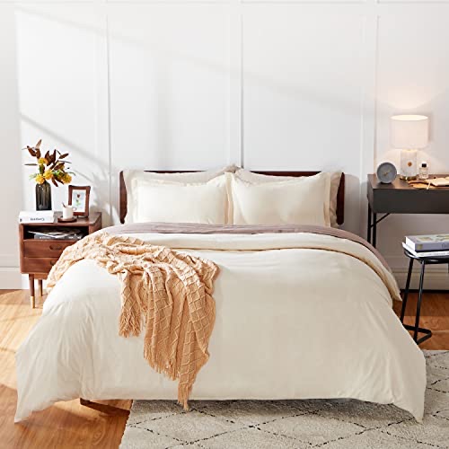 Amazon.com: Bedsure 100% Washed Cotton Duvet Covers King Size 纯棉床套组 - Cream Beige Comforter Cover Set 3 Pieces (1 Duvet Cover + 2 Pillow Shams) : Home & Kitchen