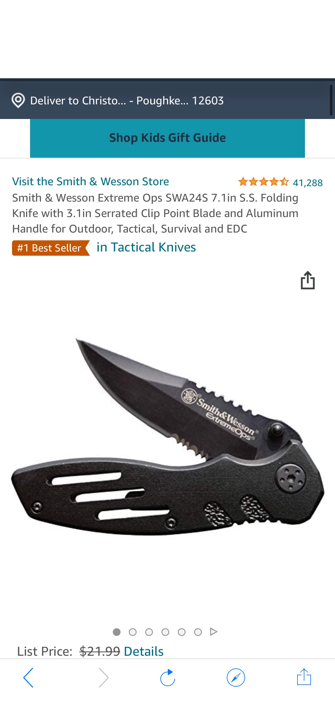 Amazon.com : Smith & Wesson Extreme Ops SWA24S 7.1in S.S. Folding Knife with 3.1in Serrated Clip Point Blade and Aluminum刀