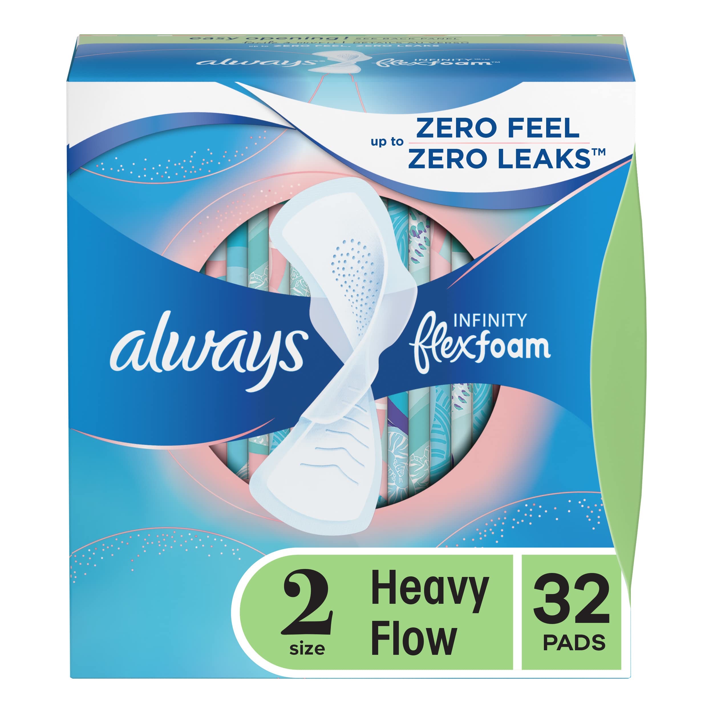Always Infinity Feminine Pads for Women, Size 2, Heavy Flow Absorbency, with Wings, Unscented, 64 Count (Pack of 2) : Amazon.ca: Everything Else