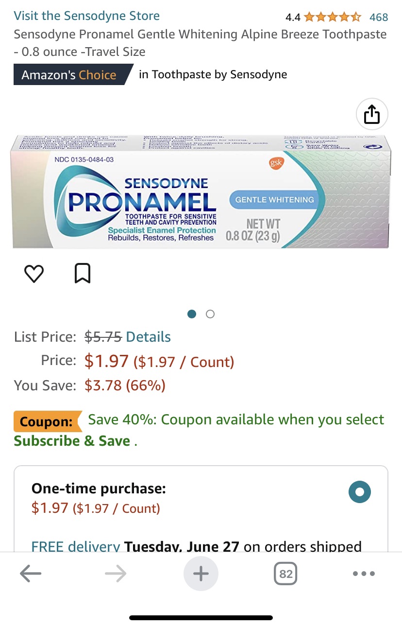 Amazon.com : Sensodyne Pronamel Gentle Whitening Alpine Breeze Toothpaste - 0.8 ounce -敏感牙齿牙膏续订价格