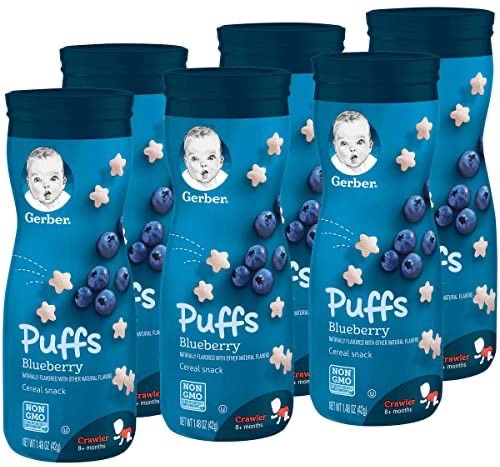 Gerber Puffs Cereal儿童零食 Snack, Blueberry, 6 Count: Amazon.com: Grocery & Gourmet Food