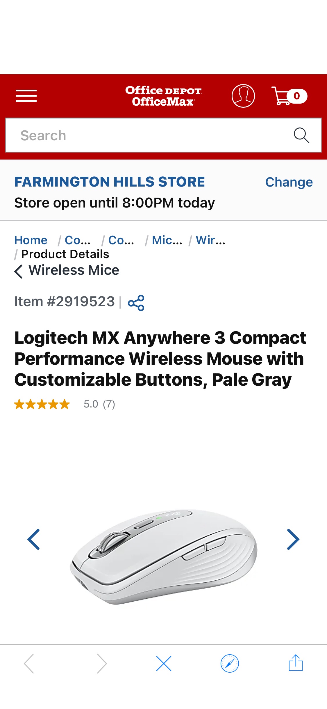 Logitech MX Anywhere 3 Compact Performance Wireless Mouse with Customizable Buttons Pale Gray - Office Depot