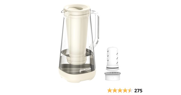 GLACIER FRESH Glass Water Pitcher for Tap and Drinking Water with Membrane and Activated Filter, Reduces Chlorine and Lead Taste, Food Grade and BPA Free Materials, 7-Cup, White