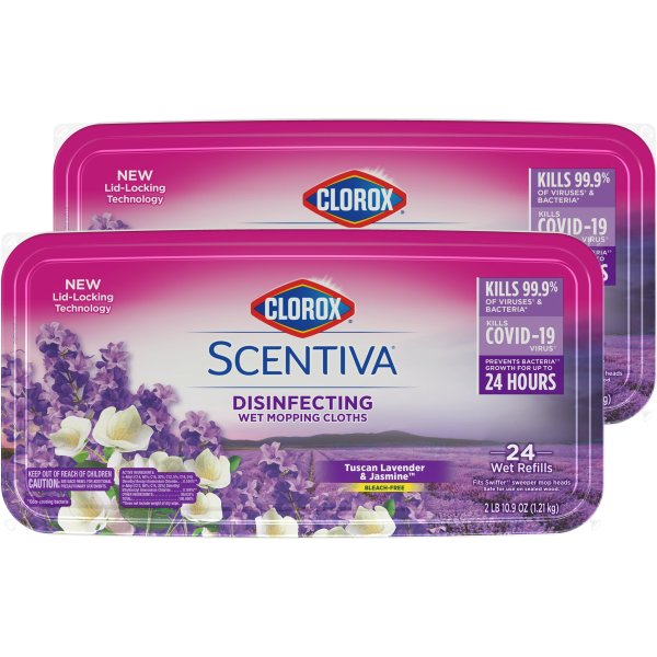Clorox Scentiva Disinfecting Wet Mop Pad, Tuscan Lavender&Jasmine, 24 Ct, 2 Pack