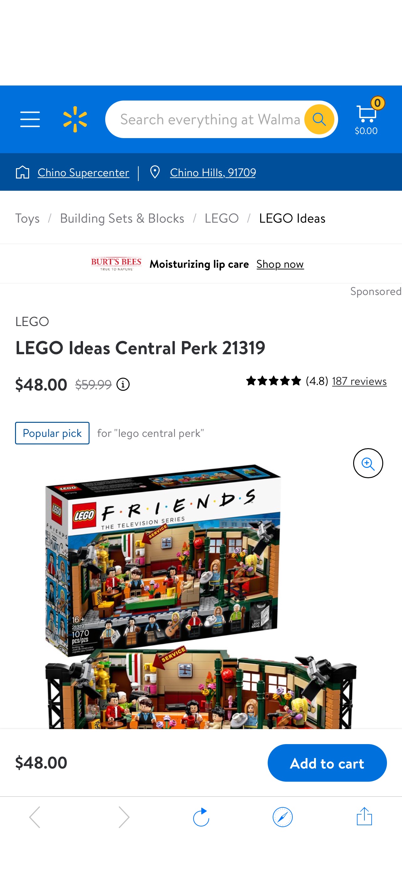 史低价 $48 Walmart LEGO 老友记 中央公园咖啡馆Central Perk 21319