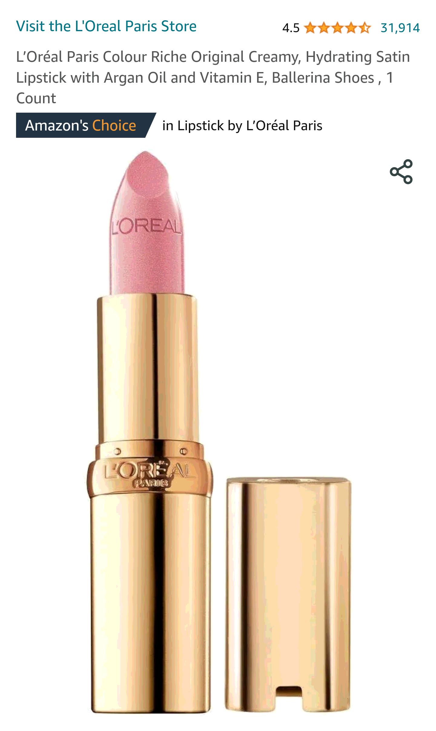 Amazon.com : L’Oréal Paris Colour Riche Original Creamy, Hydrating Satin Lipstick with Argan Oil and Vitamin E, Ballerina Shoes , 1 Count : Lipstick : Beauty & Personal Care