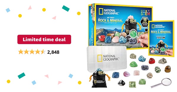 Limited-time deal: NATIONAL GEOGRAPHIC Rock & Mineral Collection - Rock Collection Box for Kids, 15 Gemstones and Crystals for Kids, Geology for Kids, Crystal Collection, Science Kit, Rock Gift (Amazo