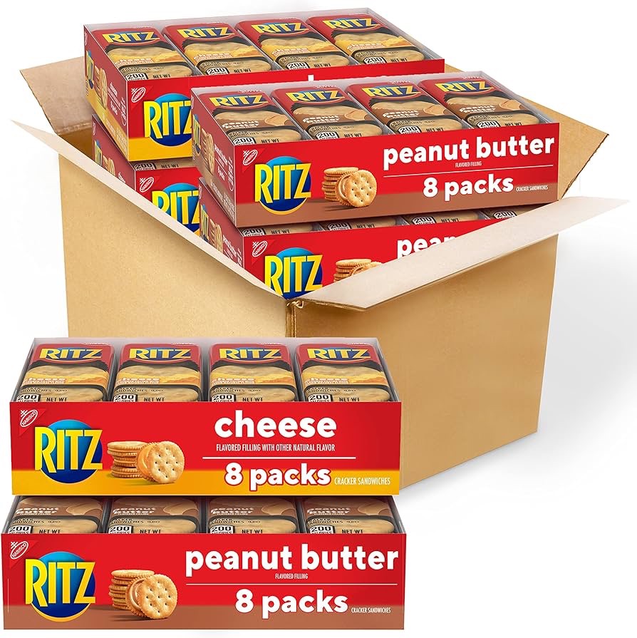 Amazon.com: RITZ Peanut Butter Sandwich Cracker Snacks and Cheese Sandwich Crackers, Snack Crackers Variety Pack, 32 Snack Packs (6 Crackers Per Pack)